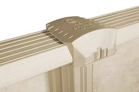 Tan pool ladder pad for above-ground pools with ribbed grip surface