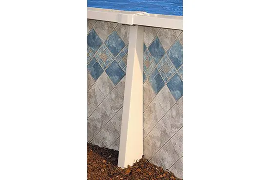 White pool wall section with diamond pattern tile design for above-ground pools