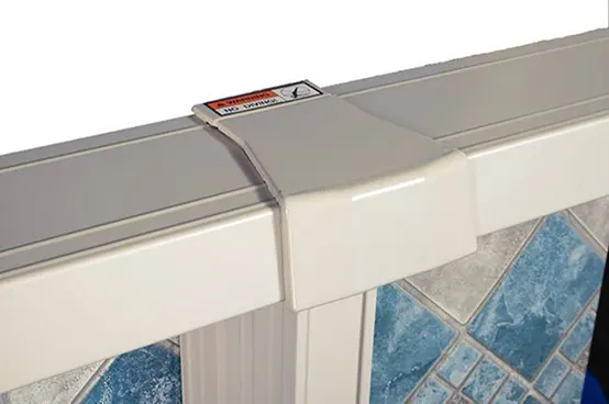 Above-ground pool wall brace and coping rail installation detail