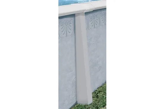 Above-ground pool wall panel with decorative embossed design and white support column