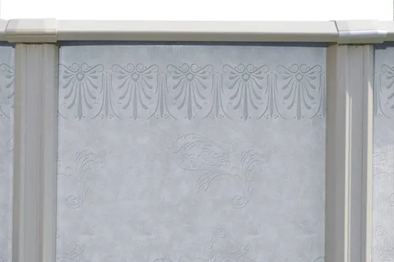 White decorative window shade with embroidered pool-inspired pattern design