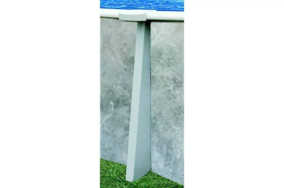 Above-ground pool wall panel showing vertical support beam and water feature at top
