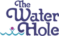 The Water Hole logo featuring stylized text with pool and spa imagery