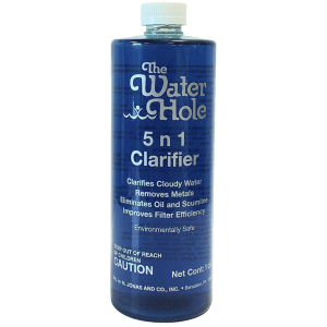The Water Hole 5n1 pool clarifier bottle for maintaining above-ground and in-ground pool water quality