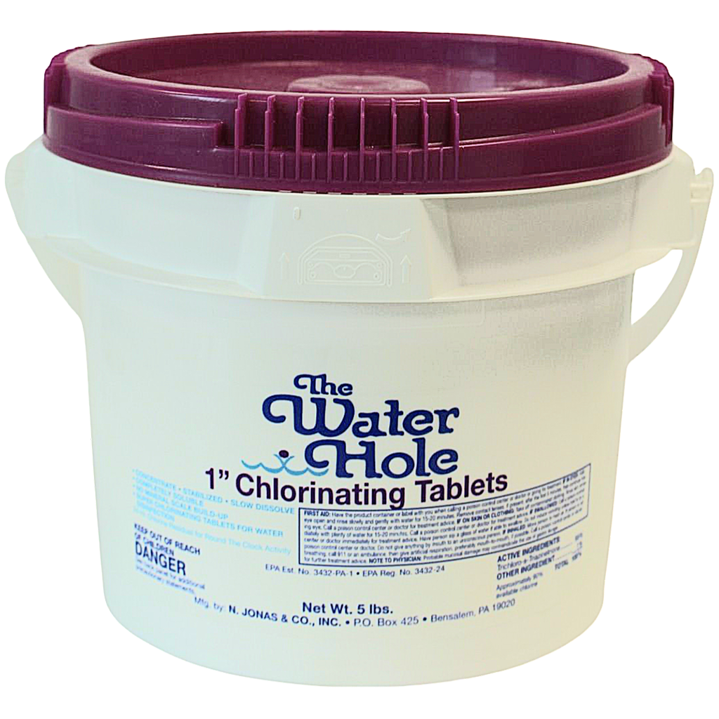 The Water Hole 1-inch chlorinating tablets for pool maintenance and water treatment