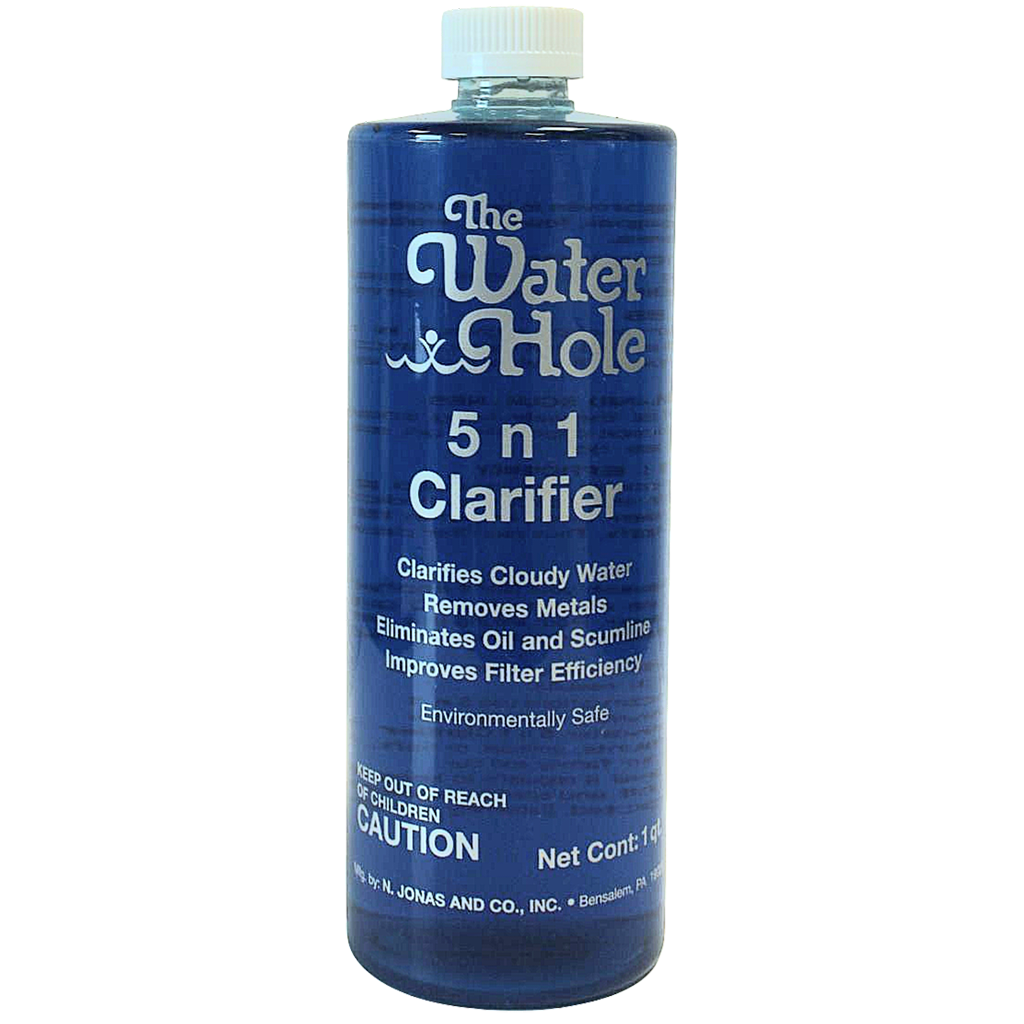 The Water Hole 5n1 pool clarifier bottle for maintaining above-ground and in-ground pool water quality