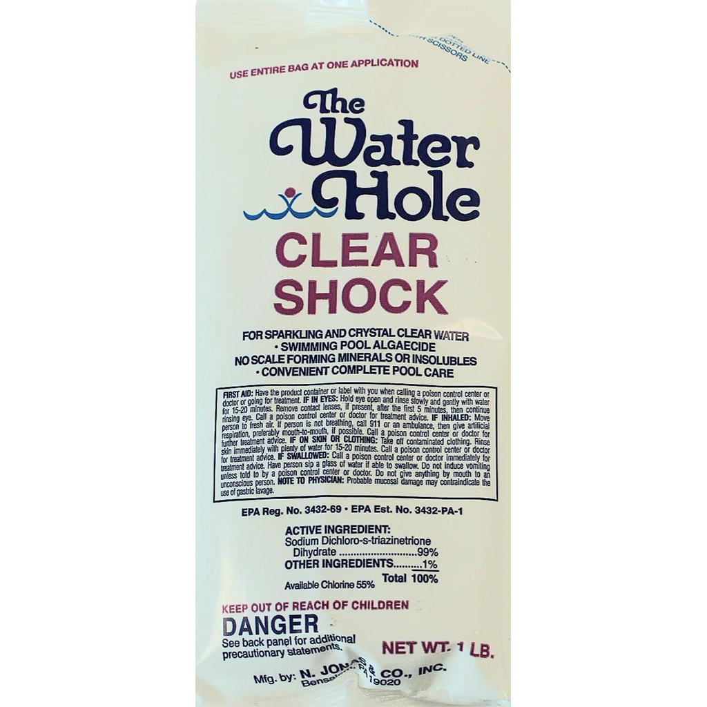 The Water Hole Clear Shock pool maintenance product for sparkling crystal clear swimming pool water