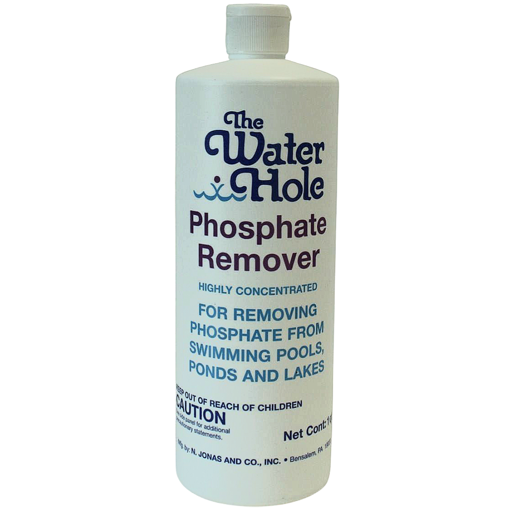 The Water Hole phosphate remover highly concentrated pool maintenance product bottle