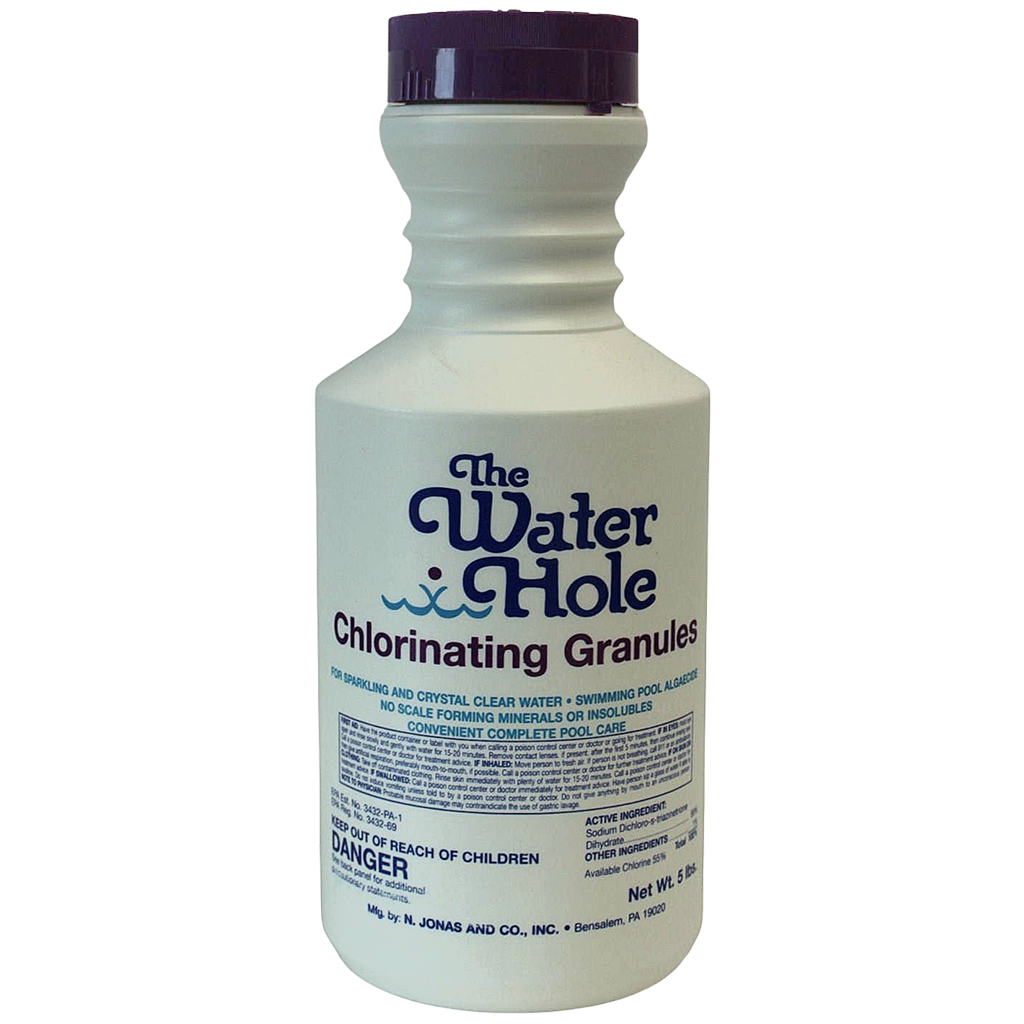 The Water Hole chlorinating granules bottle for swimming pool maintenance and water treatment