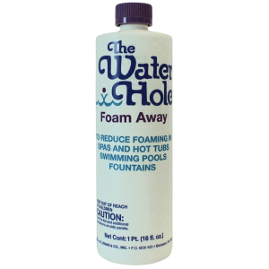 The Water Hole Foam Away pool maintenance product reduces foaming in spas and hot tubs