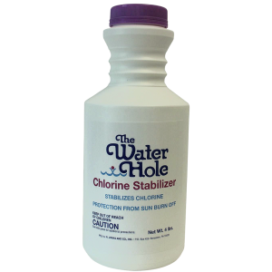 The Water Hole chlorine stabilizer product bottle for swimming pool maintenance