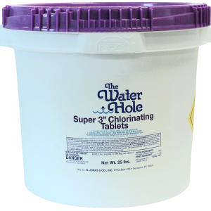 The Water Hole Super 3" Chlorinating Tablets for pool maintenance and water disinfection
