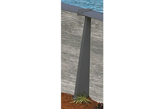 Modern composite pool deck railing overlooking in-ground pool installation