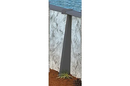 In-ground pool concrete wall detail showing water level and pool installation foundation