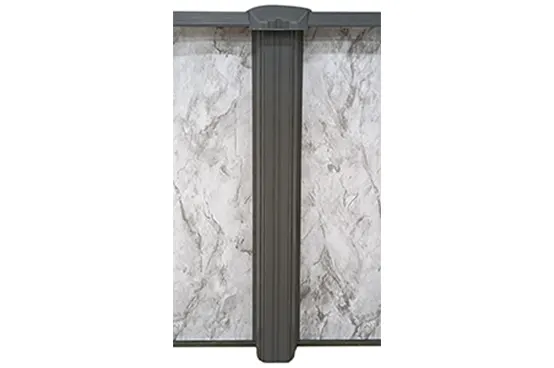 Vertical pool wall panel with gray fluted design for above-ground pool installation